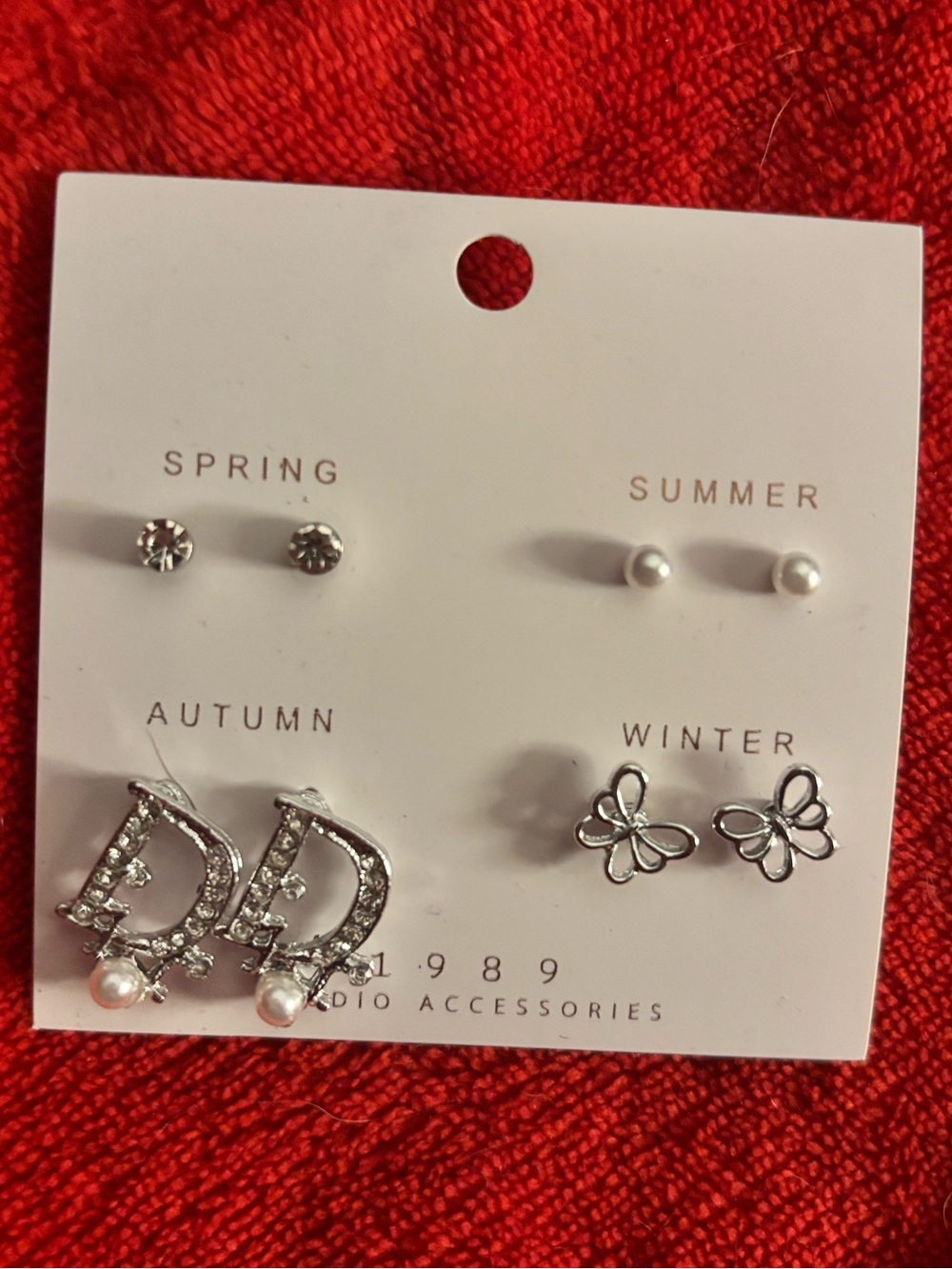 Seasonal Stud Earring Set - Silver & Pearl Accents